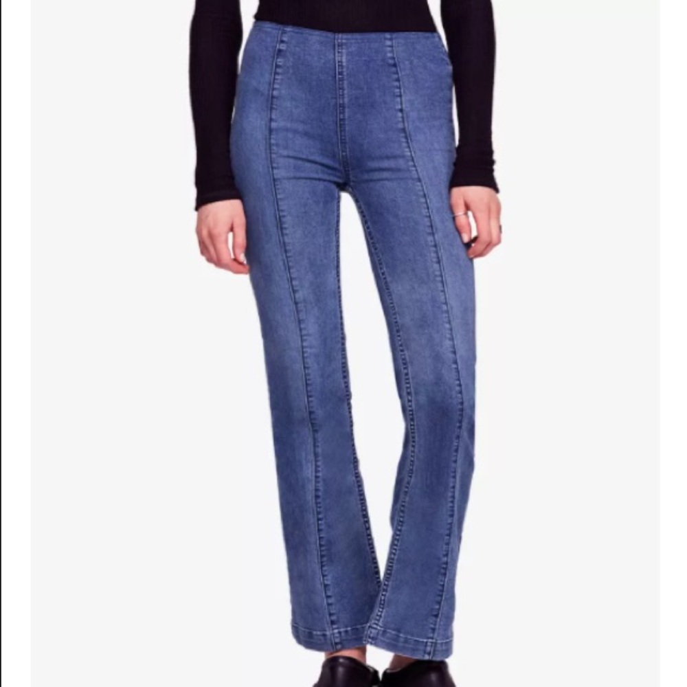 Free People Denim Pull-on Flare Jeans Seam detail